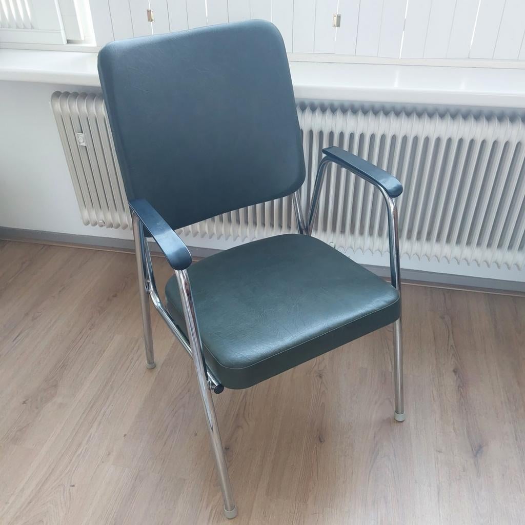 Vintage Retro Groene skai en chroom mcm stoel, Ophalen, Overige materialen, Gebruikt, Overige kleuren
