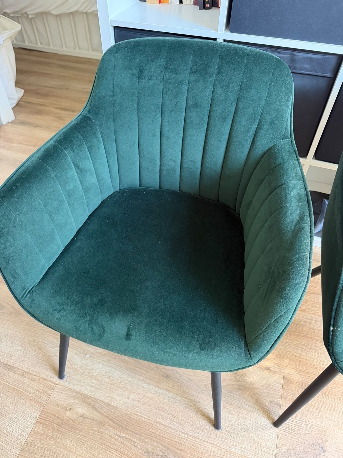 4x Groene Fluweel Stoelen - Zo goed als nieuw, Huis en Inrichting, Ophalen, Overige kleuren, Zo goed als nieuw, Vier