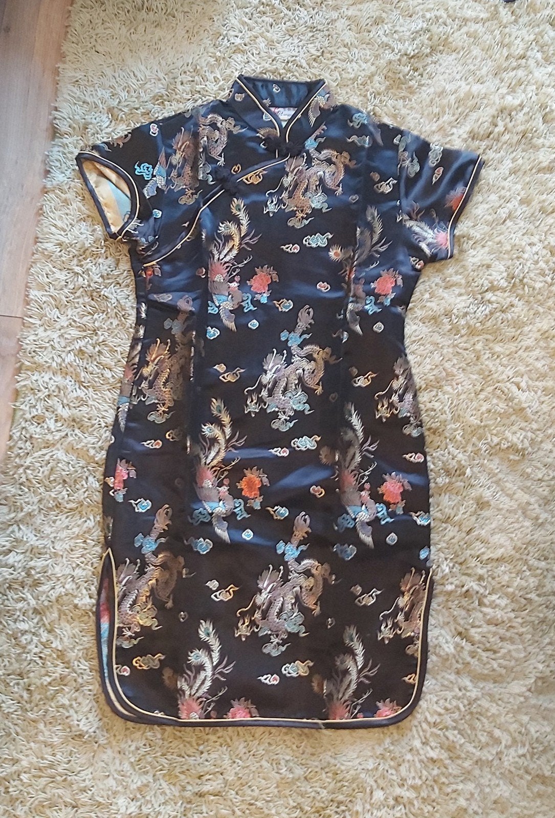 Nieuwe Chinees jurkje met drakenprint, Zwart, Ophalen of Verzenden, Maat 36 (S), Boven de knie