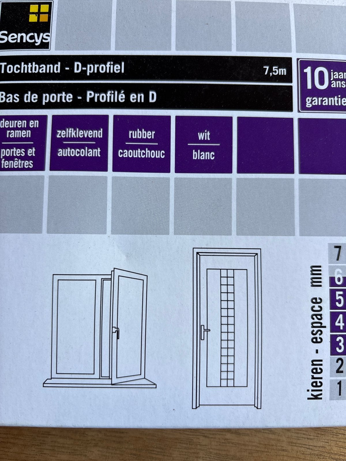 Sencys Tochtband D-profiel 7,5m wit zelfklevend rubber, Doe-het-zelf en Verbouw, Ophalen, Nieuw, Kunststof, Overige typen