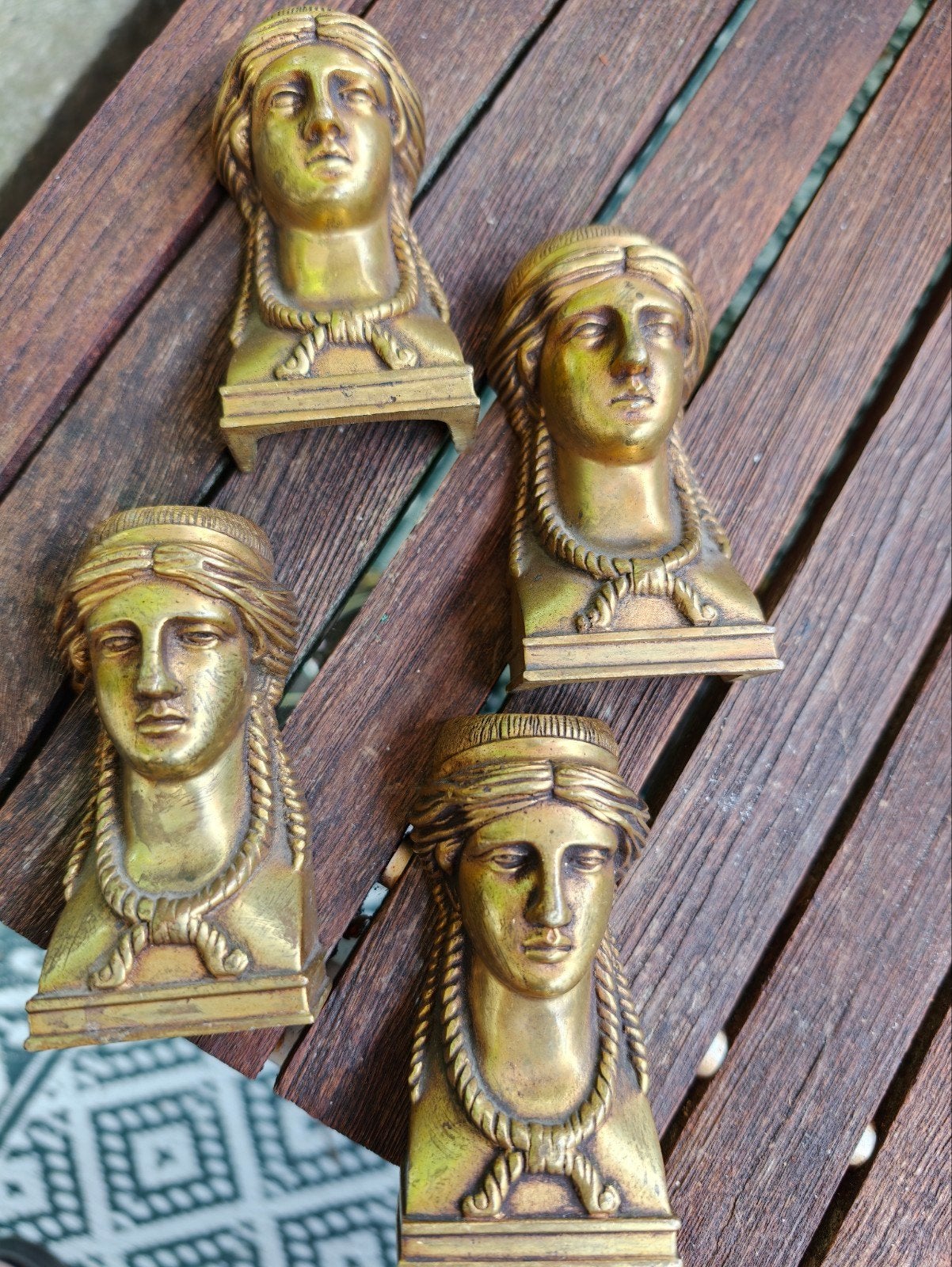 4 Koperen Deurelementen met Klassieke Hoofden, Antiek en Kunst, Antiek | Koper en Brons, Verzenden, Koper