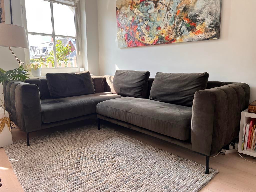 Comfortabele Hoekbank 260 x 185  - Brons Groene Velvet Stof, Ophalen, Zo goed als nieuw, Stof