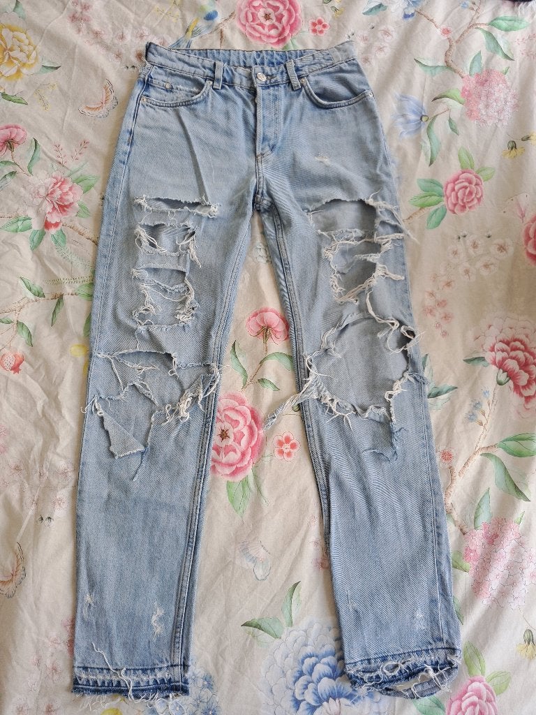 Super leuke boyfriends jeans ~ Maat XS, Ophalen of Verzenden, Zo goed als nieuw, Blauw, W27 (confectie 34) of kleiner