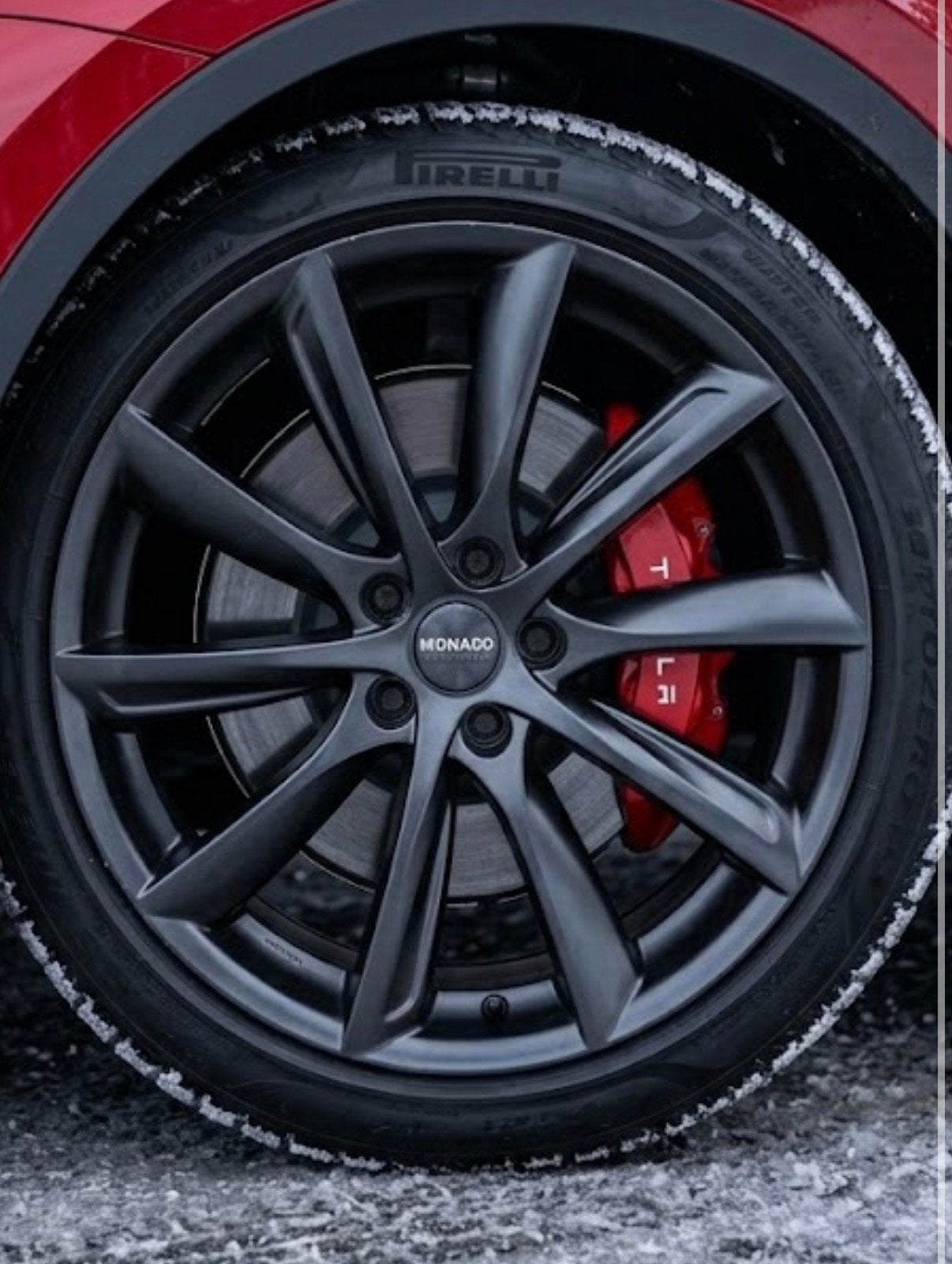 ✅❄️ Tesla Model Y Monaco Velgen + Pirelli Winterbanden 20”, Gebruikt, 255 mm, Banden en Velgen, Winterbanden
