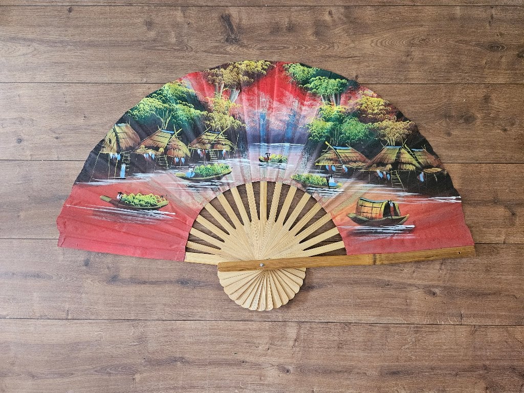 Waaier wanddecoratie, Ophalen, Oosters, Rood, 60 cm