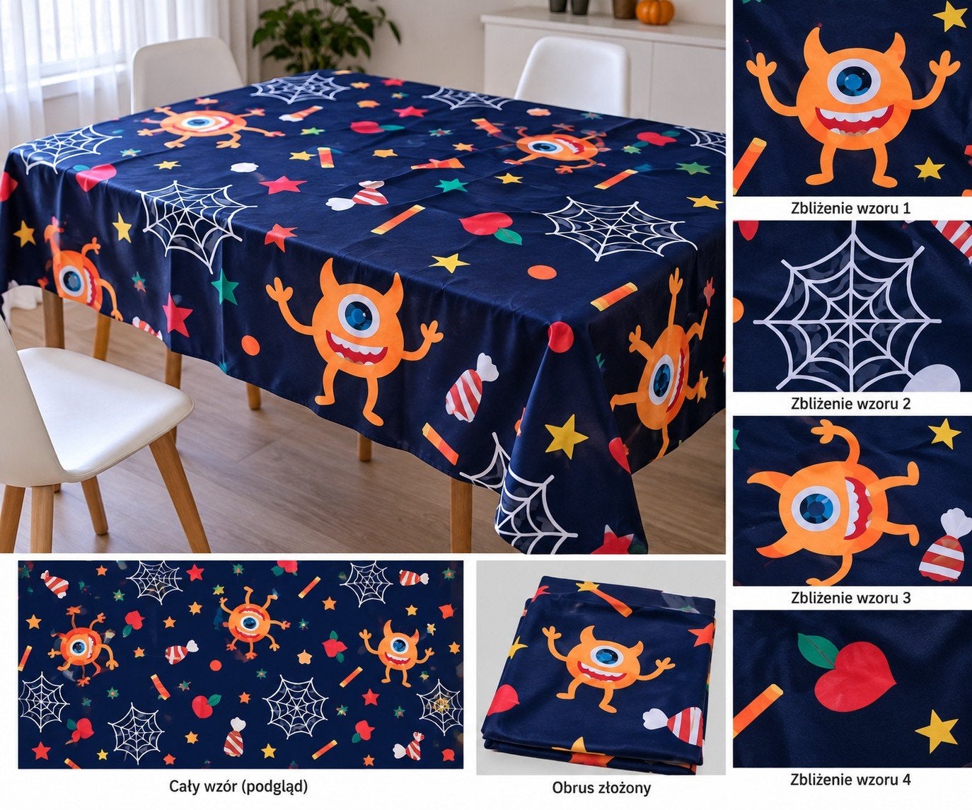 Halloween Tafelkleed 130x270 cm - Spinnenweb & Monsters, 270 cm, Nieuw, 130 cm, Ophalen of Verzenden