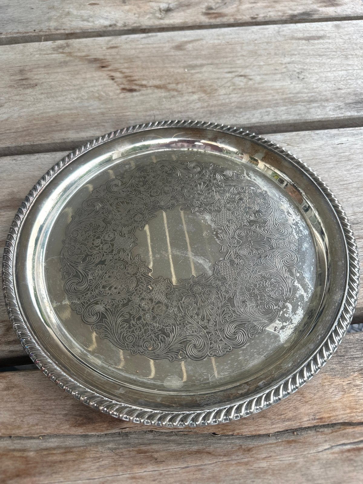 Vintage Wm Rogers verzilverd Dienblad met Sierlijk Patroon, Antiek en Kunst, Ophalen of Verzenden, Zilver
