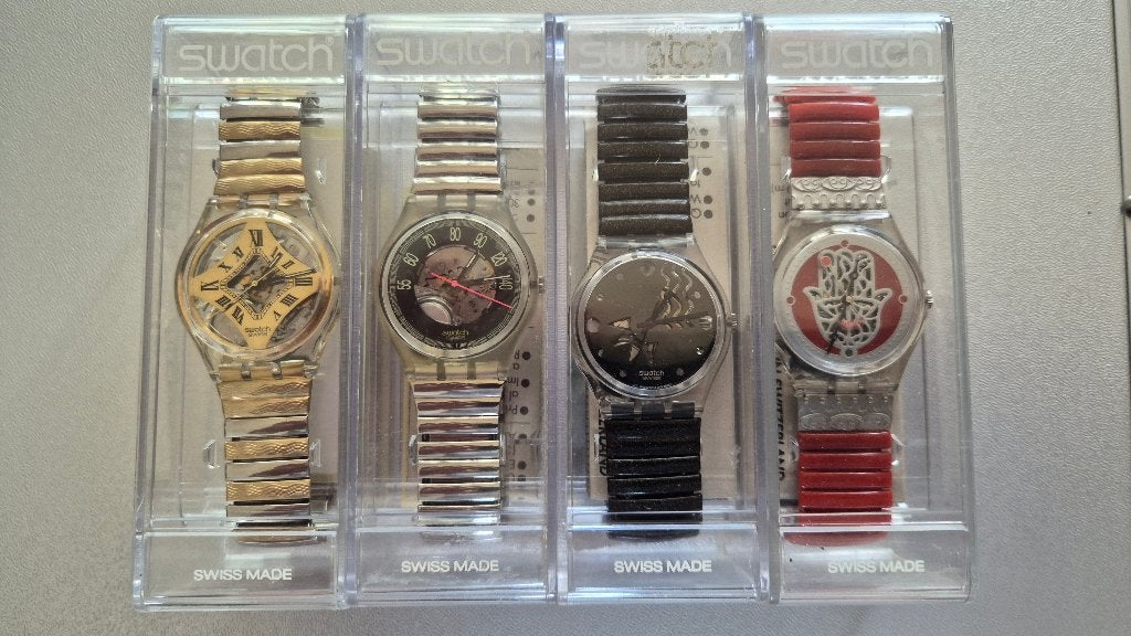 4x Swatch, NOS, met doos en papieren, Kunststof, Polshorloge, Swatch, Nieuw