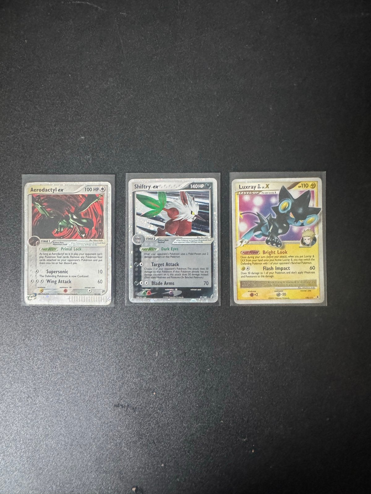 Pokémon kaarten: Aerodactyl ex, Shiftry ex, Luxray LV.X, Ophalen of Verzenden, Gebruikt, Meerdere kaarten