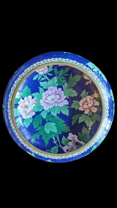 Antieke Chinese Cloisonné Schaal - Kobaltblauw Pioenrozen, Antiek en Kunst, Antiek | Schalen, Ophalen