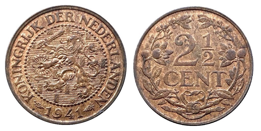 2,5 cent 1941 UNC-, Verzenden, Koningin Wilhelmina, Overige waardes, Losse munt