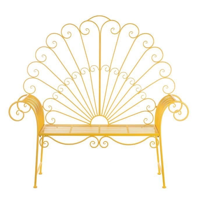 Gele metalen tuinbank met pauwenstaart design, Nieuw, Ophalen of Verzenden, Schaal of Schalen, Overige stijlen