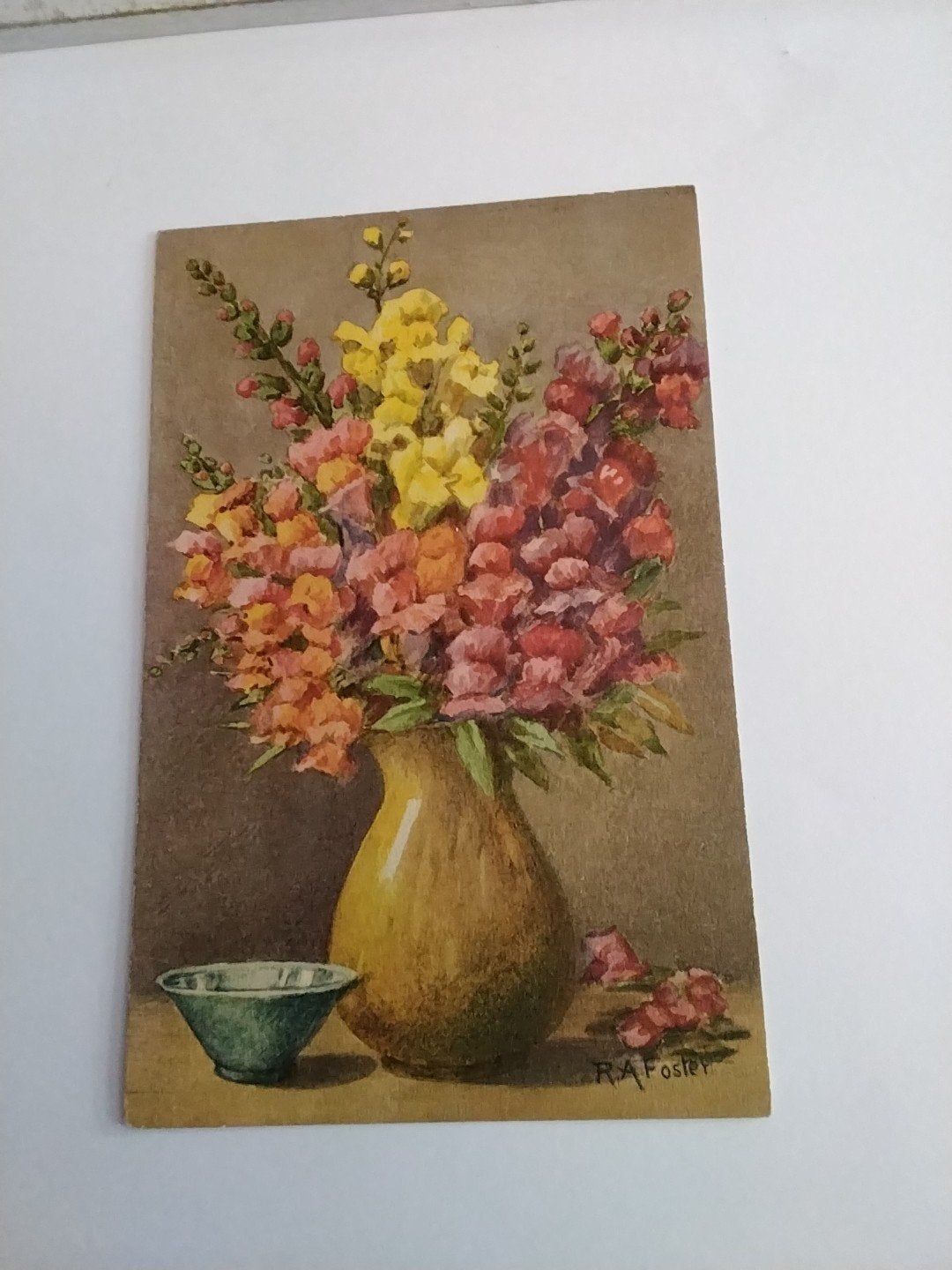 Vintage Ansichtkaart Bloemenvaas R.A. Foster, Ophalen of Verzenden