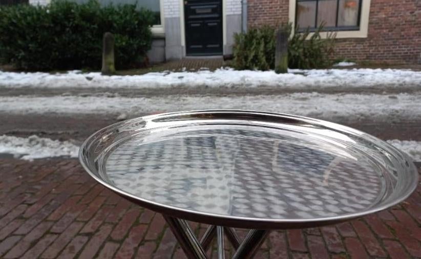 Metalen dienblad / serveerblad / presenteerblad rond 33 cm, Ophalen of Verzenden, Gebruikt, Rond, Metaal
