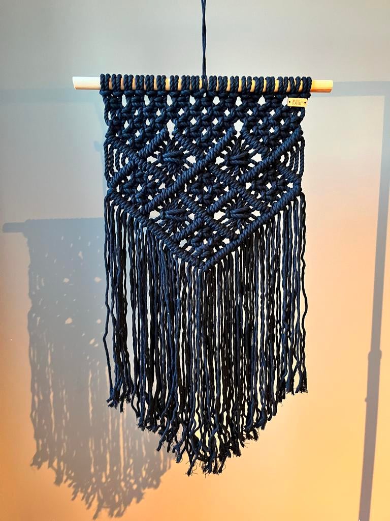 Zwart Macramé Wandkleed - Handgemaakte Boheemse Decoratie, Ophalen, Boho, Zwart, Zo goed als nieuw