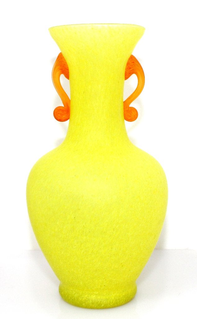 Schitterende Amfora Vaas Geel & Oranje Glas, Huis en Inrichting, Woonaccessoires | Vazen, 32 cm, Handgemaakt, Geel, Ophalen of Verzenden