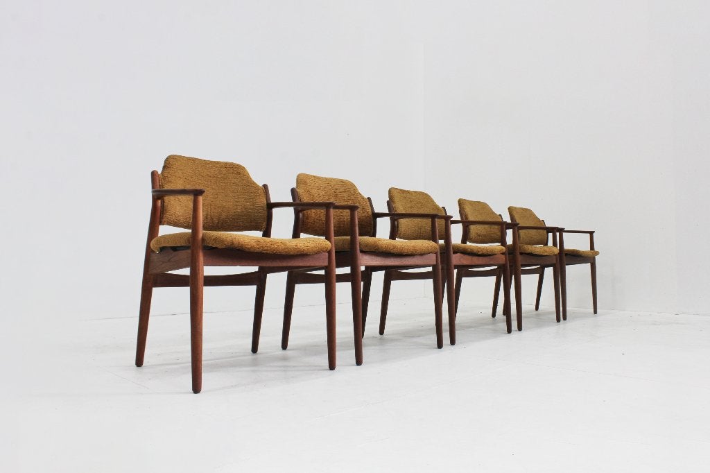 Set Vintage Deense teakhouten stoelen Arne Vodder Sibast, Hout, Bruin, Design, Ophalen of Verzenden