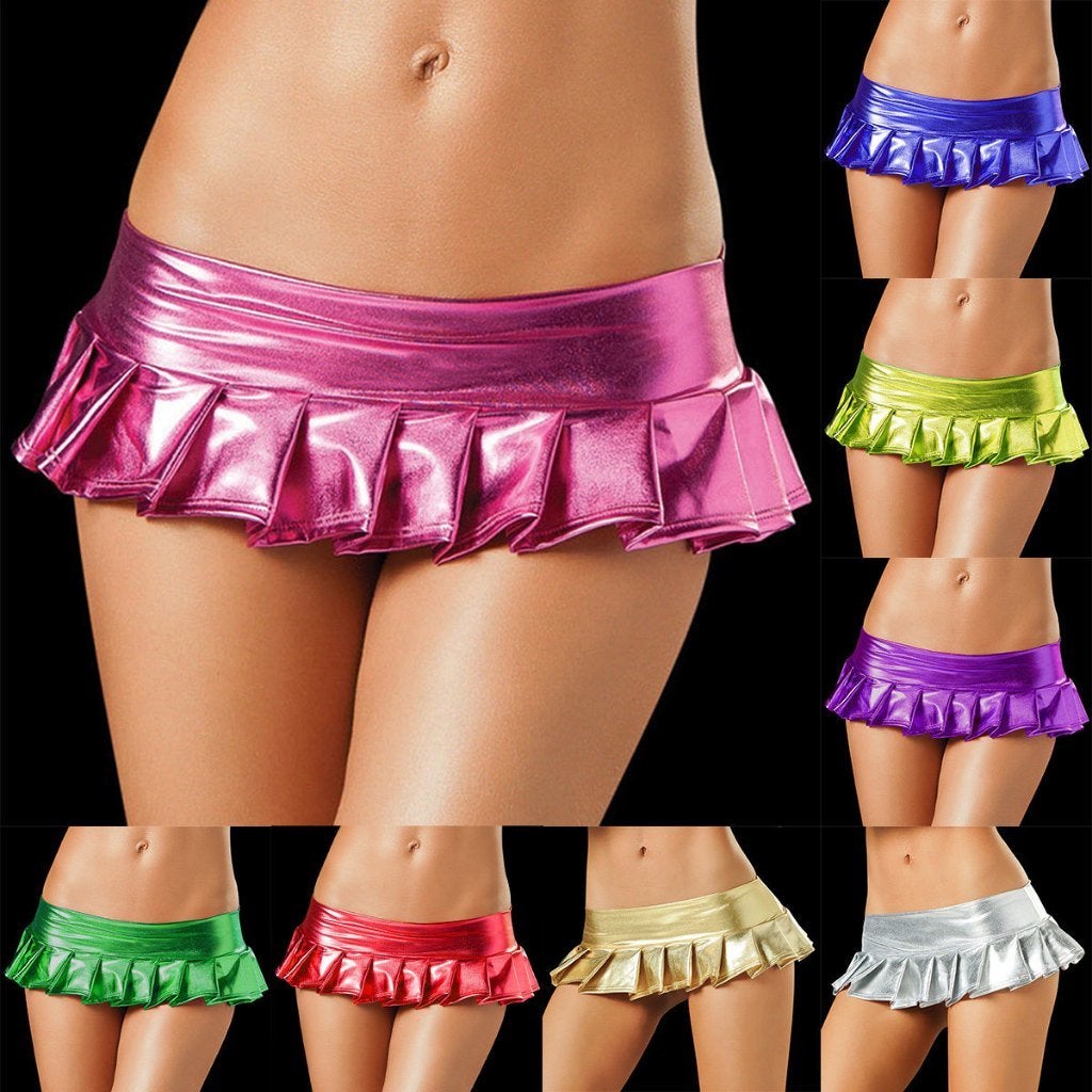 Mini rok metallic party (sexy wetlook rokje leren kort lak), Maat 38/40 (M), Overige kleuren, Verzenden, Nieuw