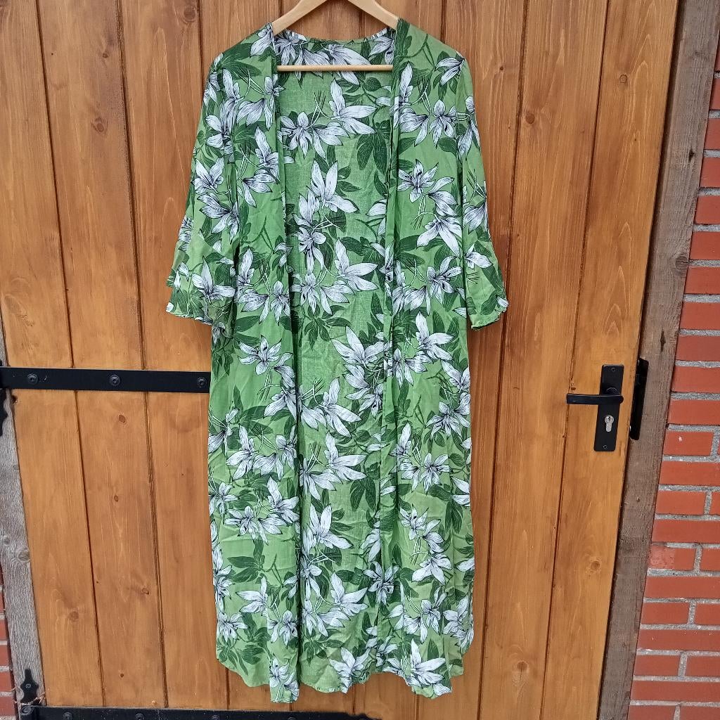 Ibiza stijl kimono met tropisch motief langere lengte, Verzenden, Nieuw, Maat 38/40 (M), Groen