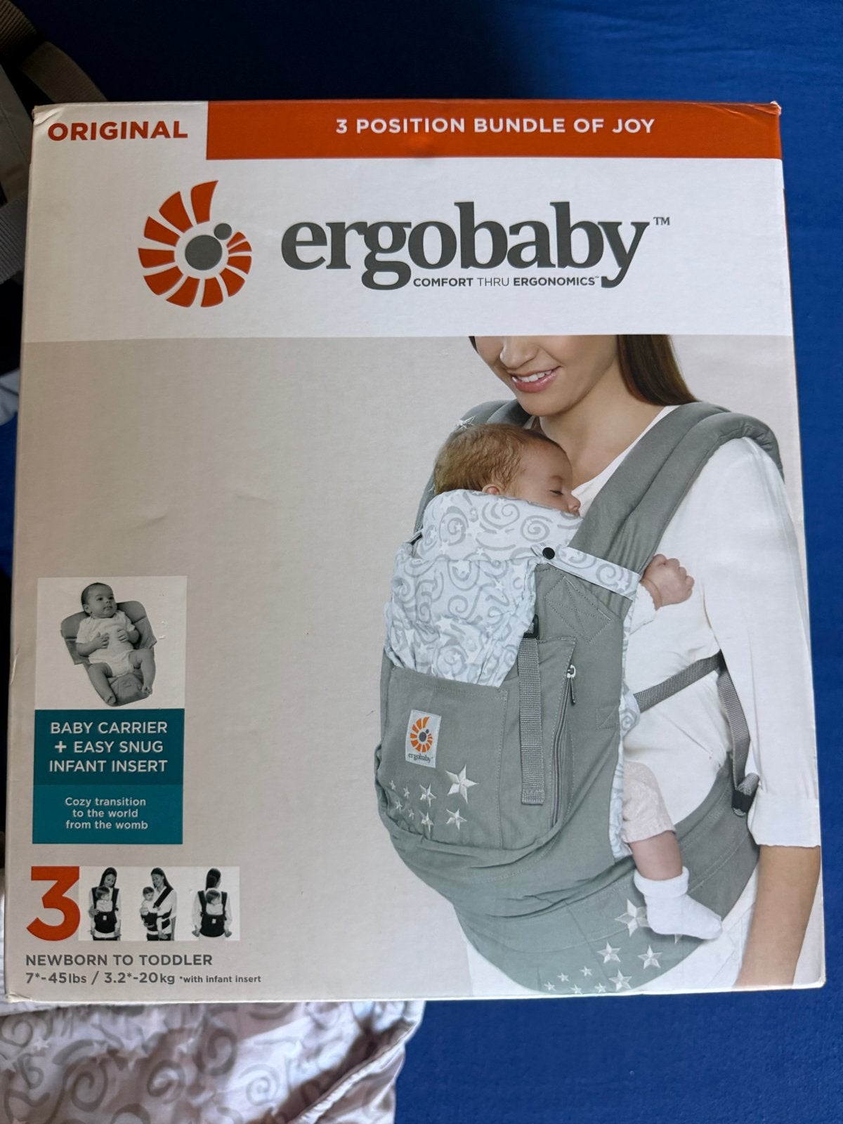 Ergobaby Original draagzak Galaxy Grey + baby-inzet, Overige merken, Gebruikt, Ophalen of Verzenden, Buik, Rug of Zij