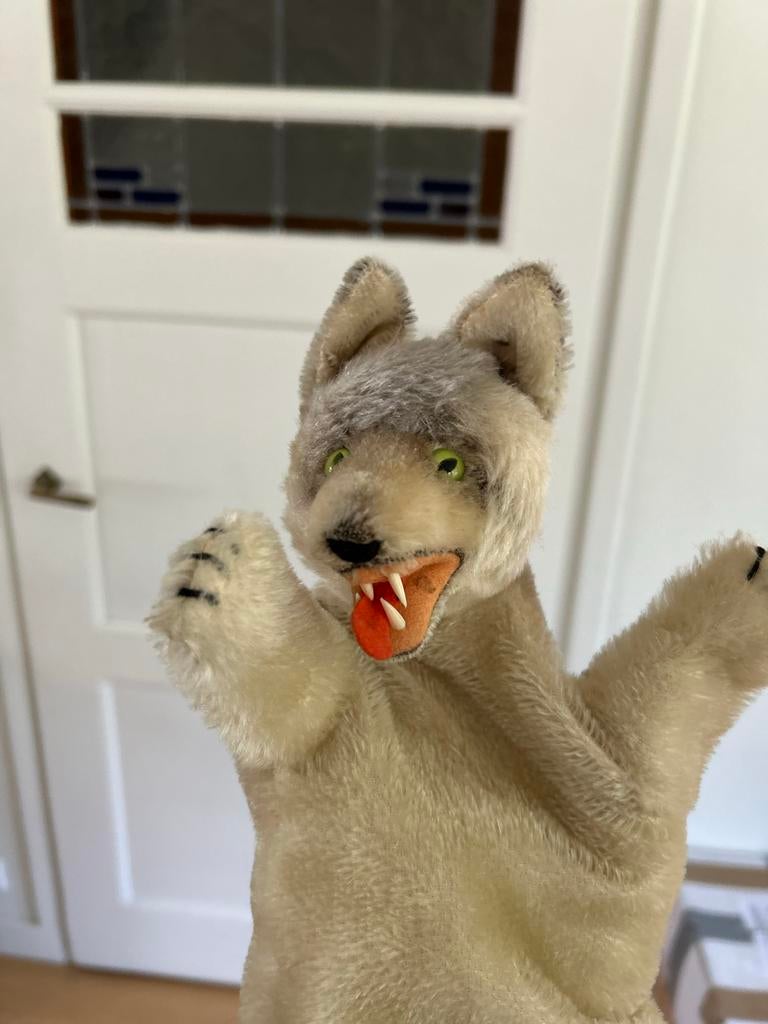 Steiff handpop wolf, Gebruikt, Overige merken, Overige typen, Grijs