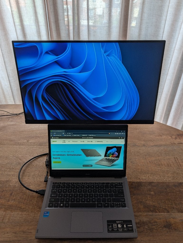 Acer Aspire5 14" 16GB DDR5, i7 13th Gen Inclusief MSI 24", Gebruikt, Met videokaart, 2 tot 3 Ghz, Qwerty