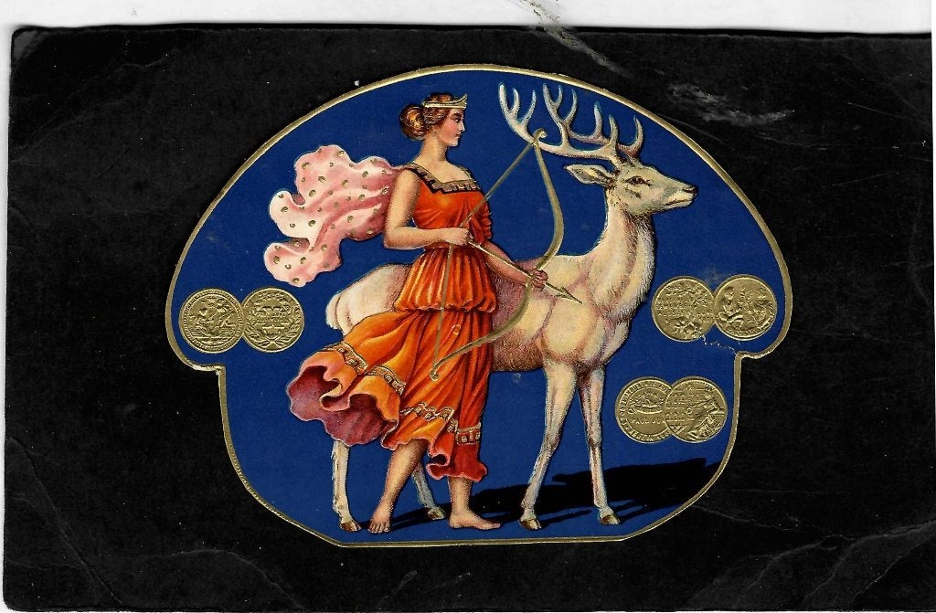 zonder naam  etiket  vrouw/hert, Ophalen of Verzenden, Gebruikt, Sigarenbandjes