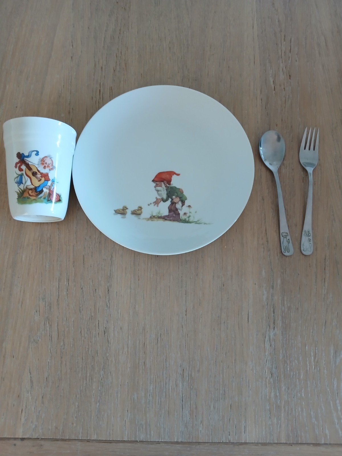 vintage bordje beker vork lepel, Ophalen of Verzenden, Overige materialen, Overige stijlen