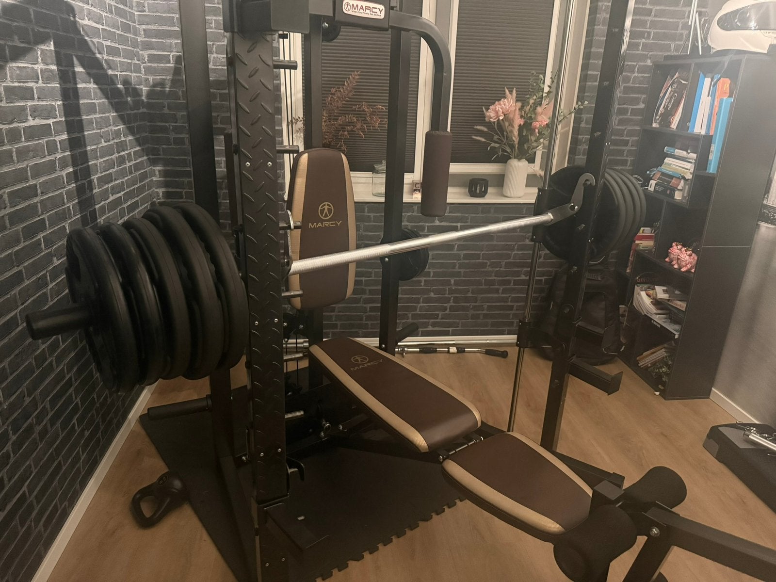 Marcy SM-4008 Smith Machine + 140kg + Stang (Topstaat), Sport en Fitness, Ophalen, Zo goed als nieuw, Overige typen