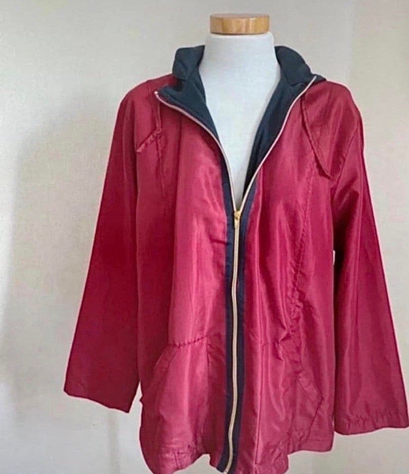 Vintage Esbe jas met fleece capuchon, maat 40/42, Ophalen of Verzenden, Zo goed als nieuw, Maat 42/44 (L), Rood