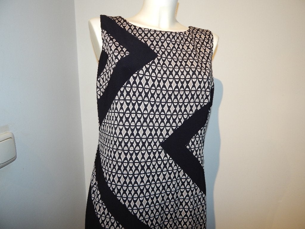 Joseph Ribkoff stretch jurk zwart beige print apart mt D42, Maat 42/44 (L), Joseph Ribkoff, Zo goed als nieuw, Knielengte