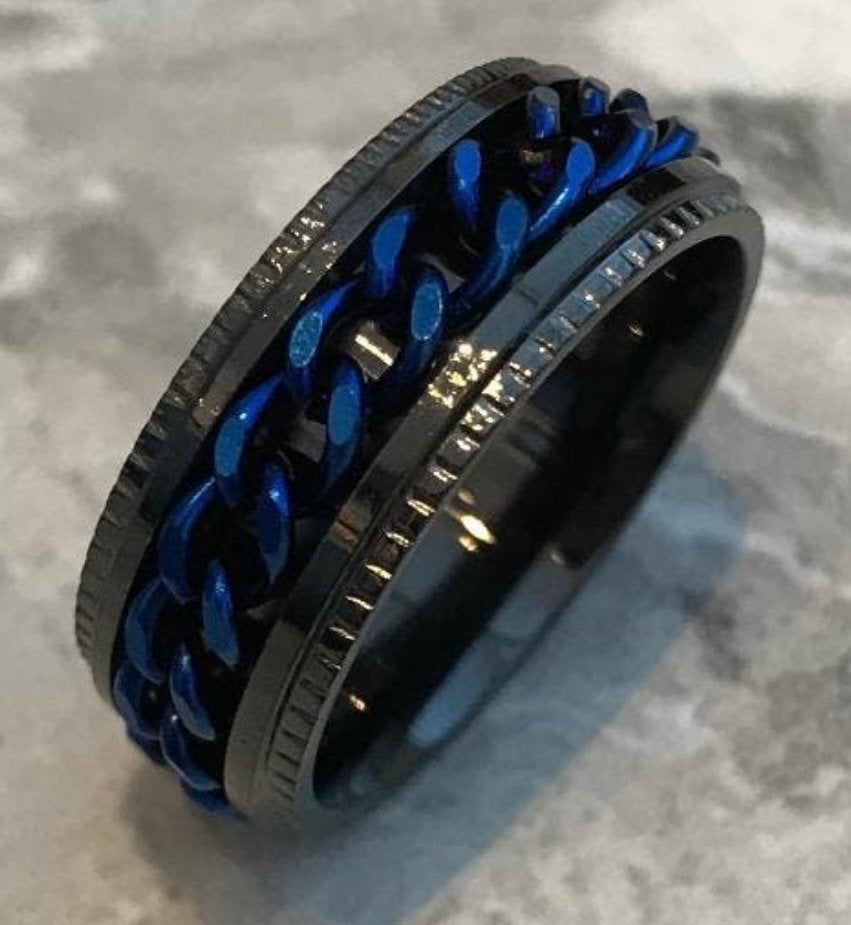 Nieuwe Titanium Spinner Ring - Blauw Zwart - Maat 21, 20 of groter, Nieuw, Ophalen of Verzenden, Dame of Heer