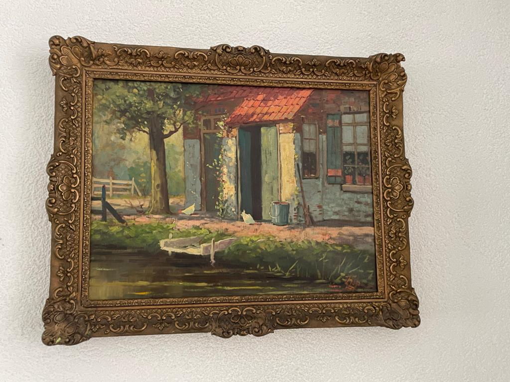 Oud Hollands Landschap Schilderij met Boerderij, Ophalen