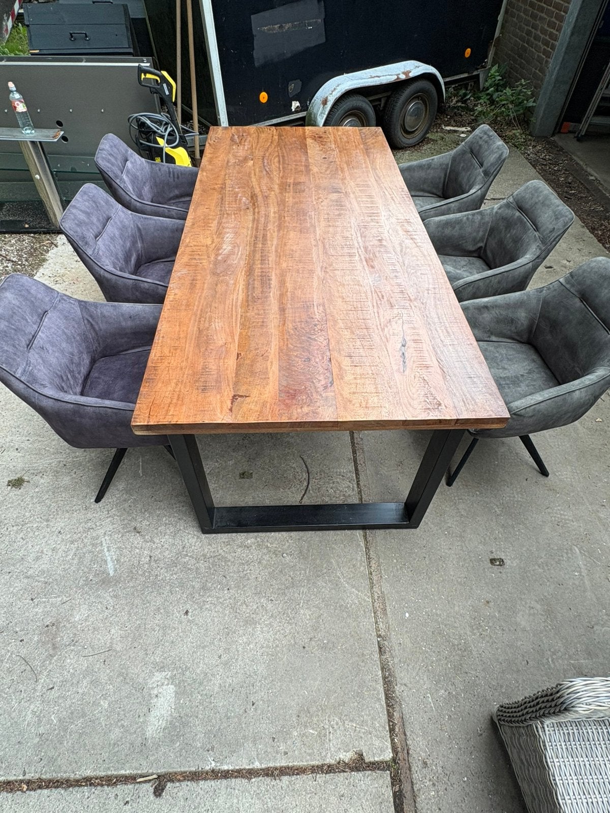Mooie eettafel ( mangohout ) met 6 draai stoelen, Ophalen, ., 50 tot 100 cm, Zo goed als nieuw