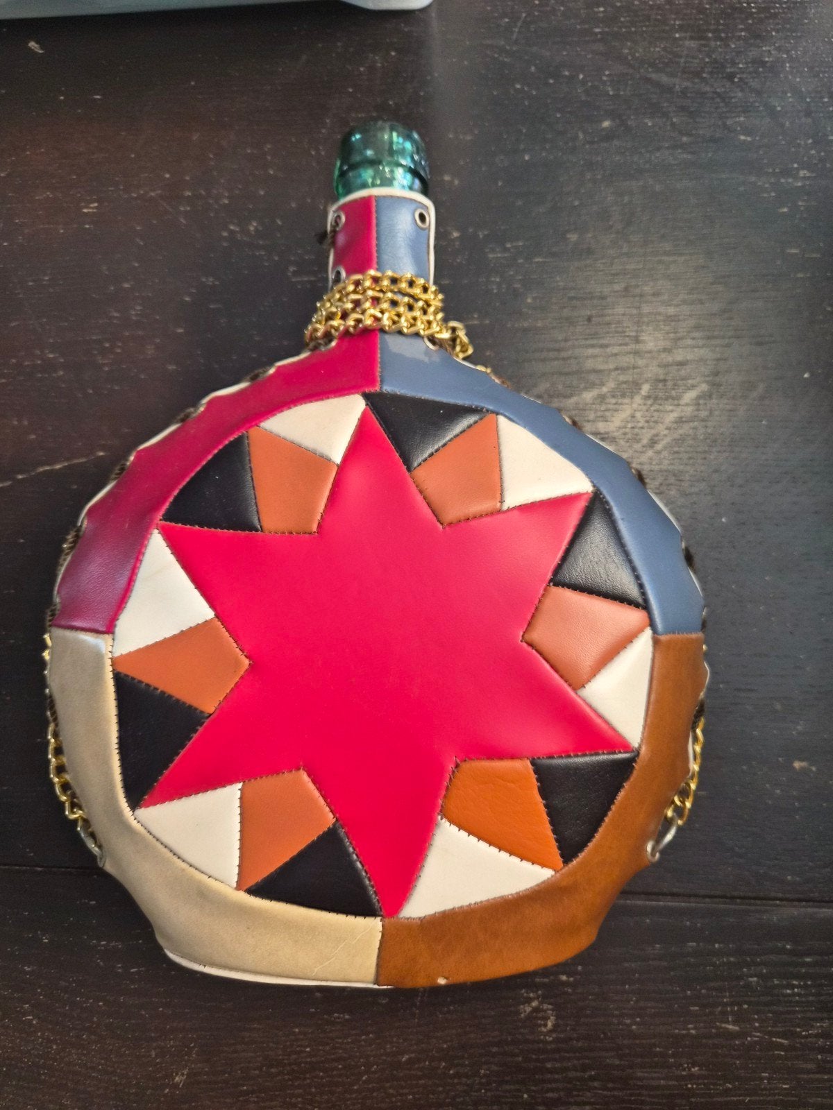 Viresa fles met leer bekleed - Uniek decoratiestuk, Ophalen of Verzenden