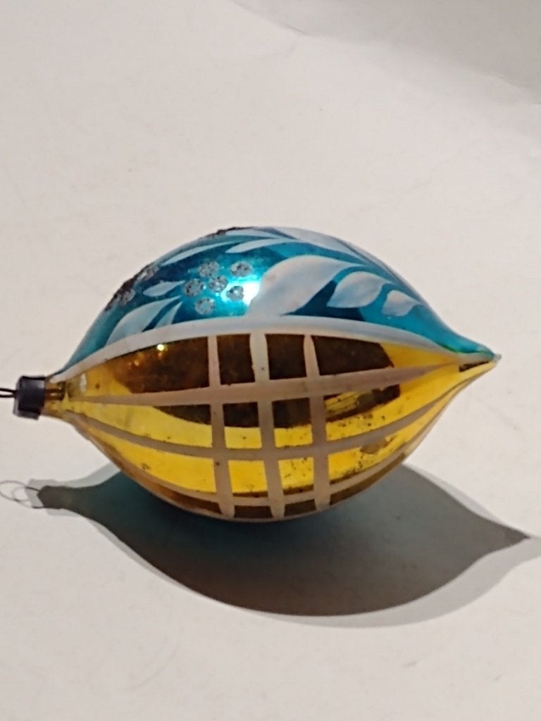 oude gekleurde druppel kerstbal / aqua goud, Ophalen