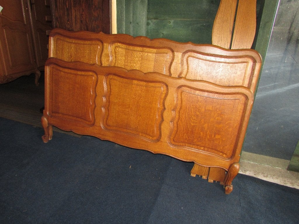 Barok eiken 2 persoonsbed met snijwerk queen anne stijl, Ophalen, Queen anne stijl, Tweepersoons, 140 cm