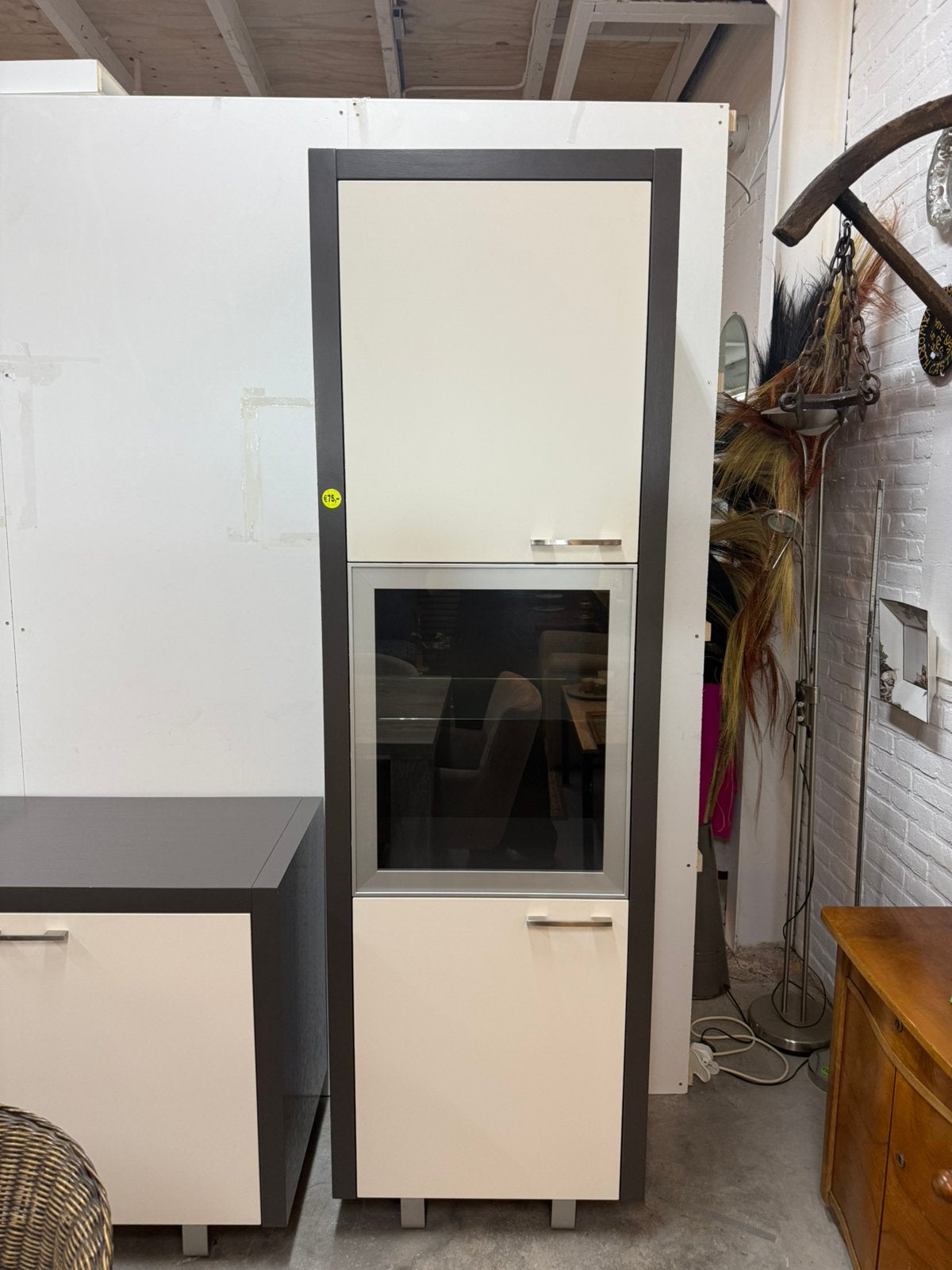 Hoge vitrinekast – onderdeel van set, Ophalen, 50 tot 100 cm, Zo goed als nieuw, 150 tot 200 cm