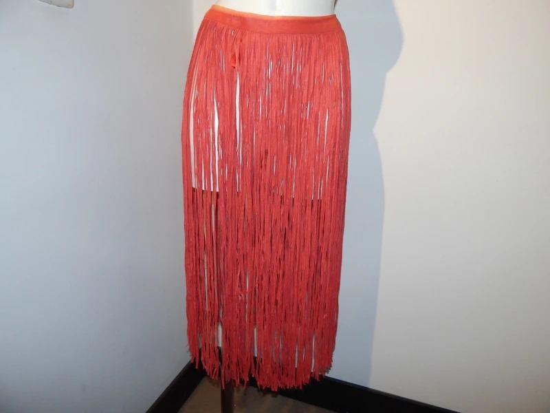 Elisabetta Franchi franje riem/ over rok suede achtige look, Roze, Maat 36 (S), Gedragen, Onder de knie
