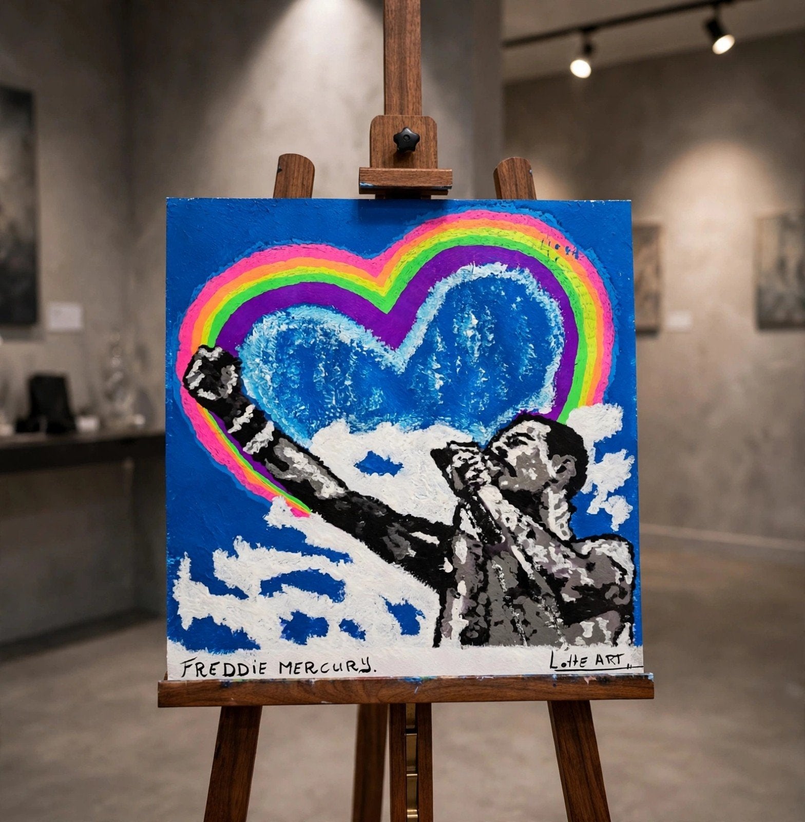 Freddie Mercury Pop Art Schilderij - Lotte Art, Antiek en Kunst, Acrylverf, Gesigneerd, Ophalen of Verzenden, Muziek