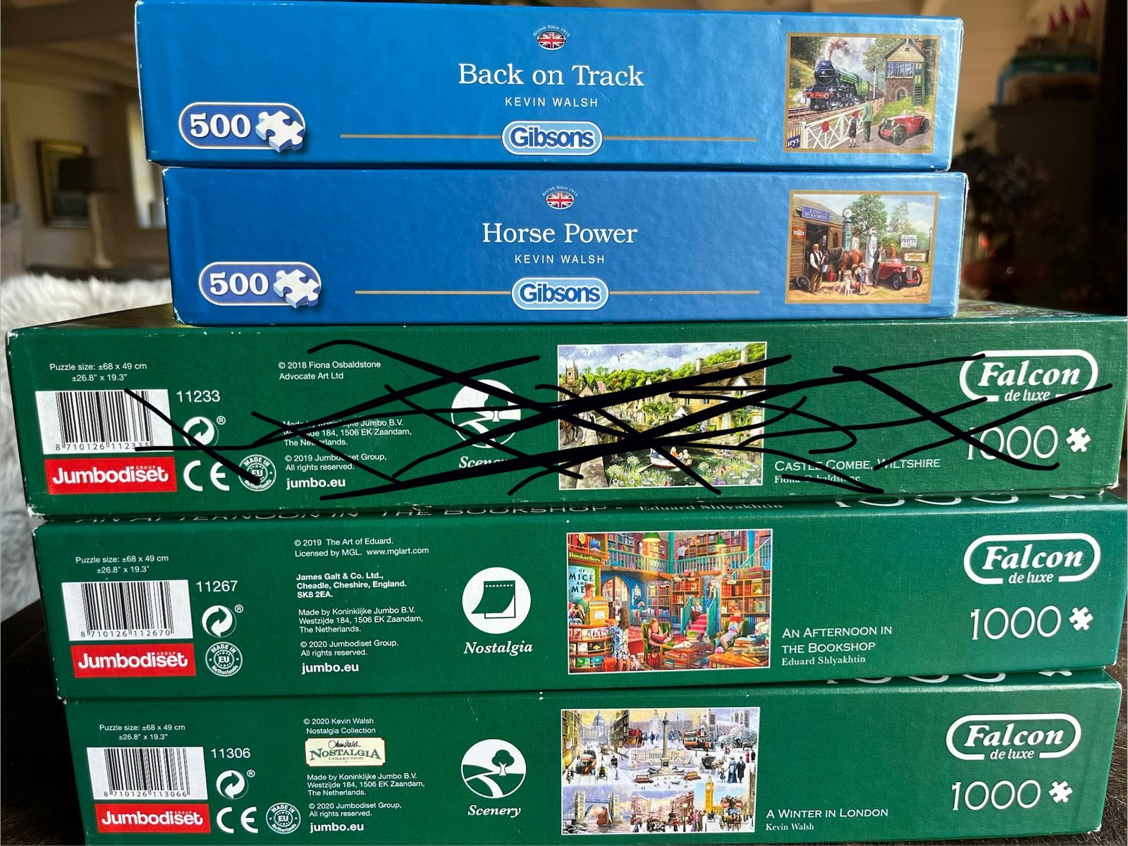 4 Legpuzzels: 2x 500 stukjes, 2x 1000 stukjes, Hobby en Vrije tijd, Denksport en Puzzels, Ophalen of Verzenden, 500 t/m 1500 stukjes