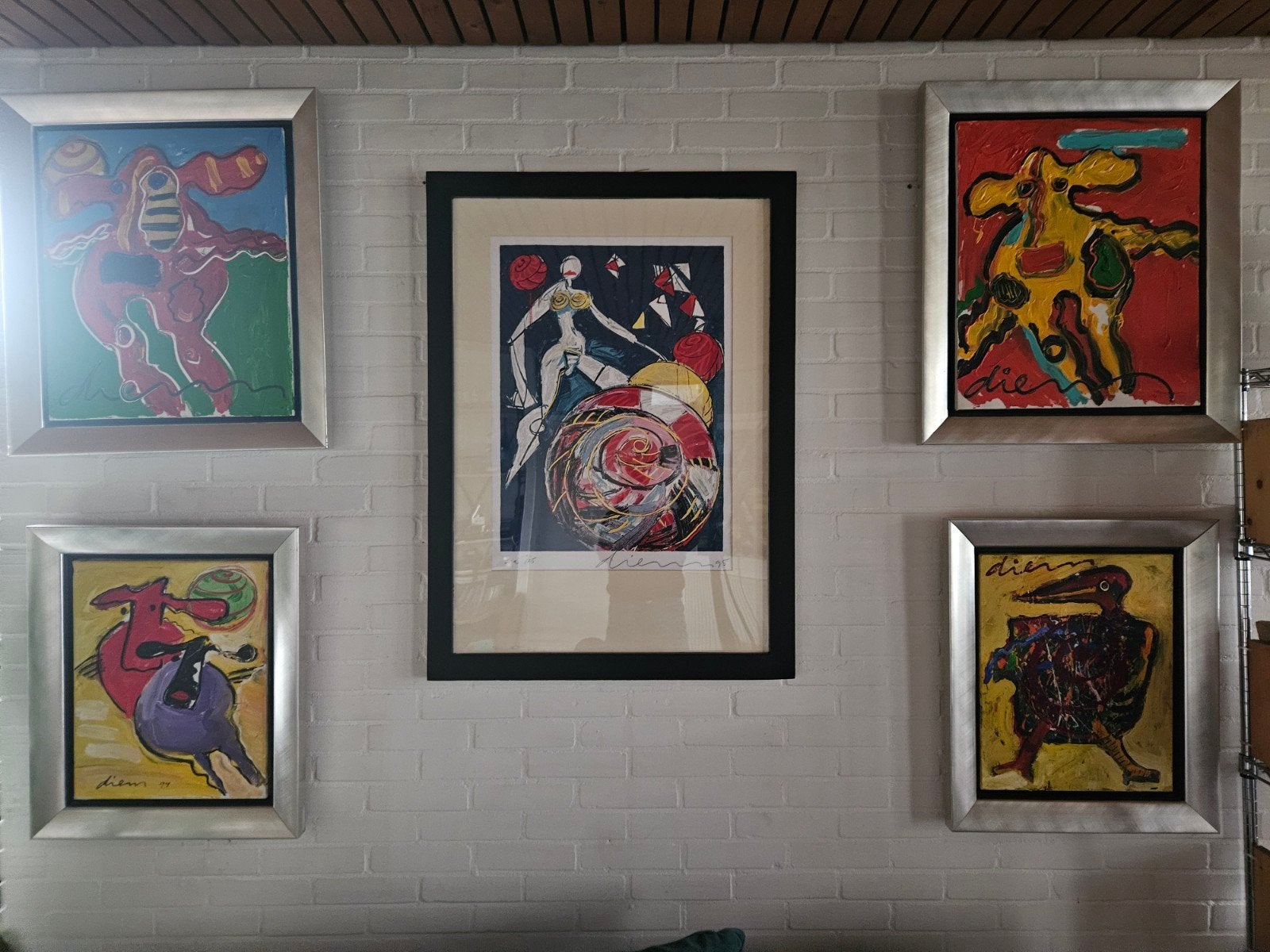 Set van 5 kleurrijke kunstwerken van Diem, Antiek en Kunst, Kunst | Schilderijen | Modern, Ophalen of Verzenden