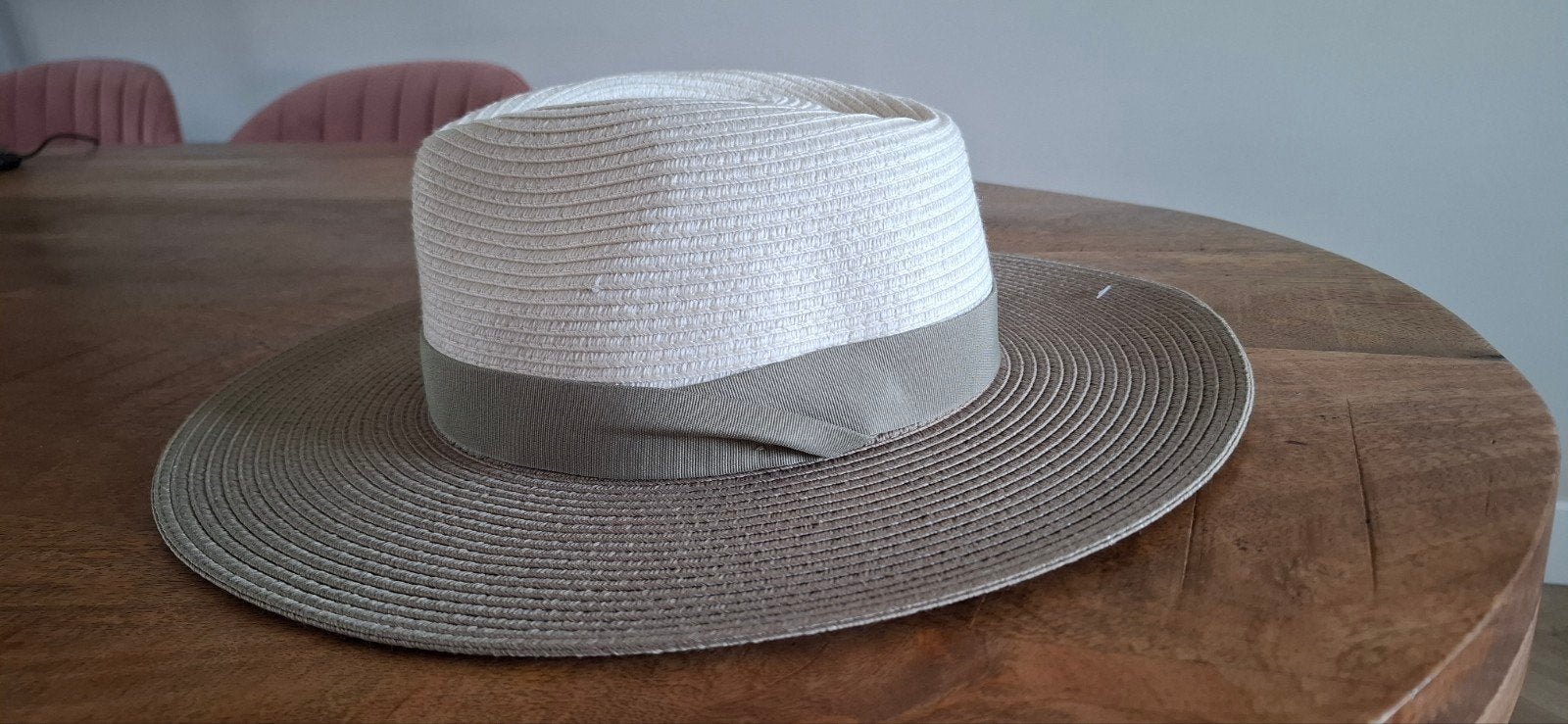 Prachtige zomerhoed - Crème met olijfgroene rand, Ophalen, 56 of 57 cm (M, 7 of 7⅛ inch), Hoed, Nieuw
