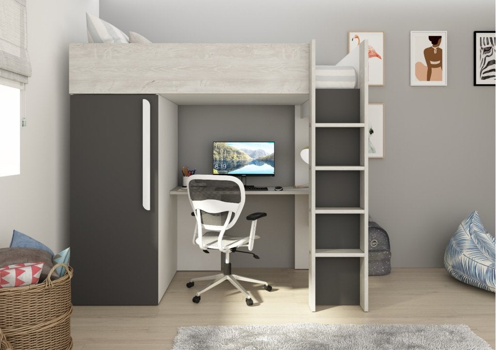 Studio 1803 hoogslaper met bureau en kast - 90x200 - Antraci, Niet ingevuld, Niet ingevuld, Niet ingevuld