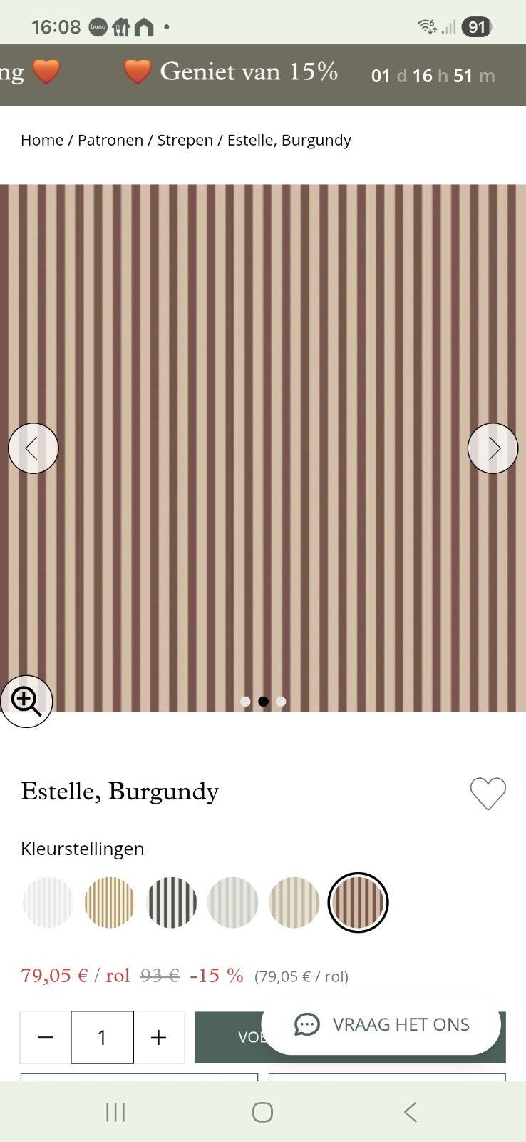 Nieuwe rol Sandberg Estelle Burgundy behang (strepen), Gestreept, Ophalen of Verzenden, Glasvezelbehang, Beige