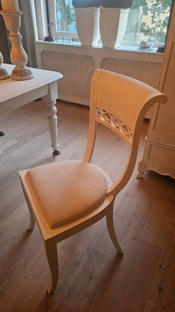 6 mooie houten eetkamerstoelen met stoffen zitting, Ophalen, Gebruikt, Vijf, Zes of meer stoelen, Hout