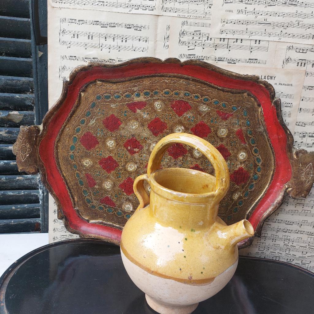 Mooi houten Florentijns dienblad met rood en blauw, Antiek en Kunst, Ophalen of Verzenden