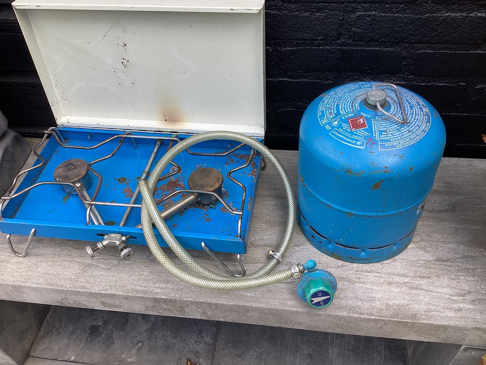 Twee pits camping gasstel compleet, Ophalen, Gebruikt