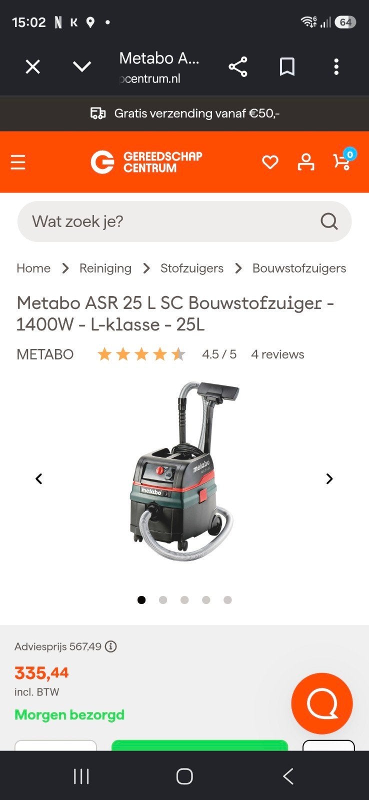 Metabo ASR 25 L SC Bouwstofzuiger - 1400W - L-klasse - 25L, Ophalen of Verzenden, Nieuw, Overige typen