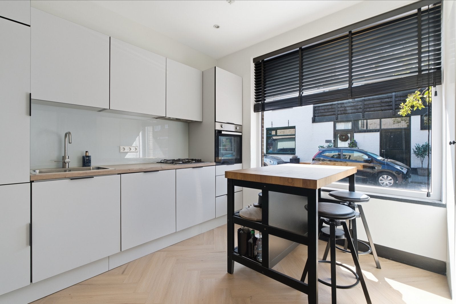 IKEA Vadholma Keukeneiland - Zwart/Eiken incl Barkrukken!, Ophalen, Hout, IKEA, Keukentrolley